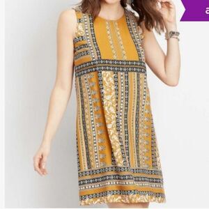 Maurices Mustard Floral Striped Lined Haley Sleeveless Shift Dress Medium